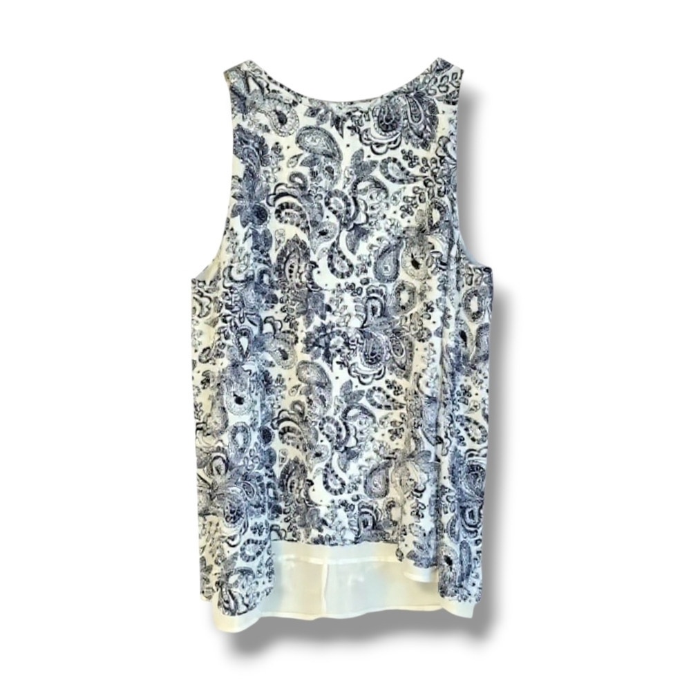 Artisan NY Women’s Blue White Paisley Sleeveless High Low Tank Blouse Small